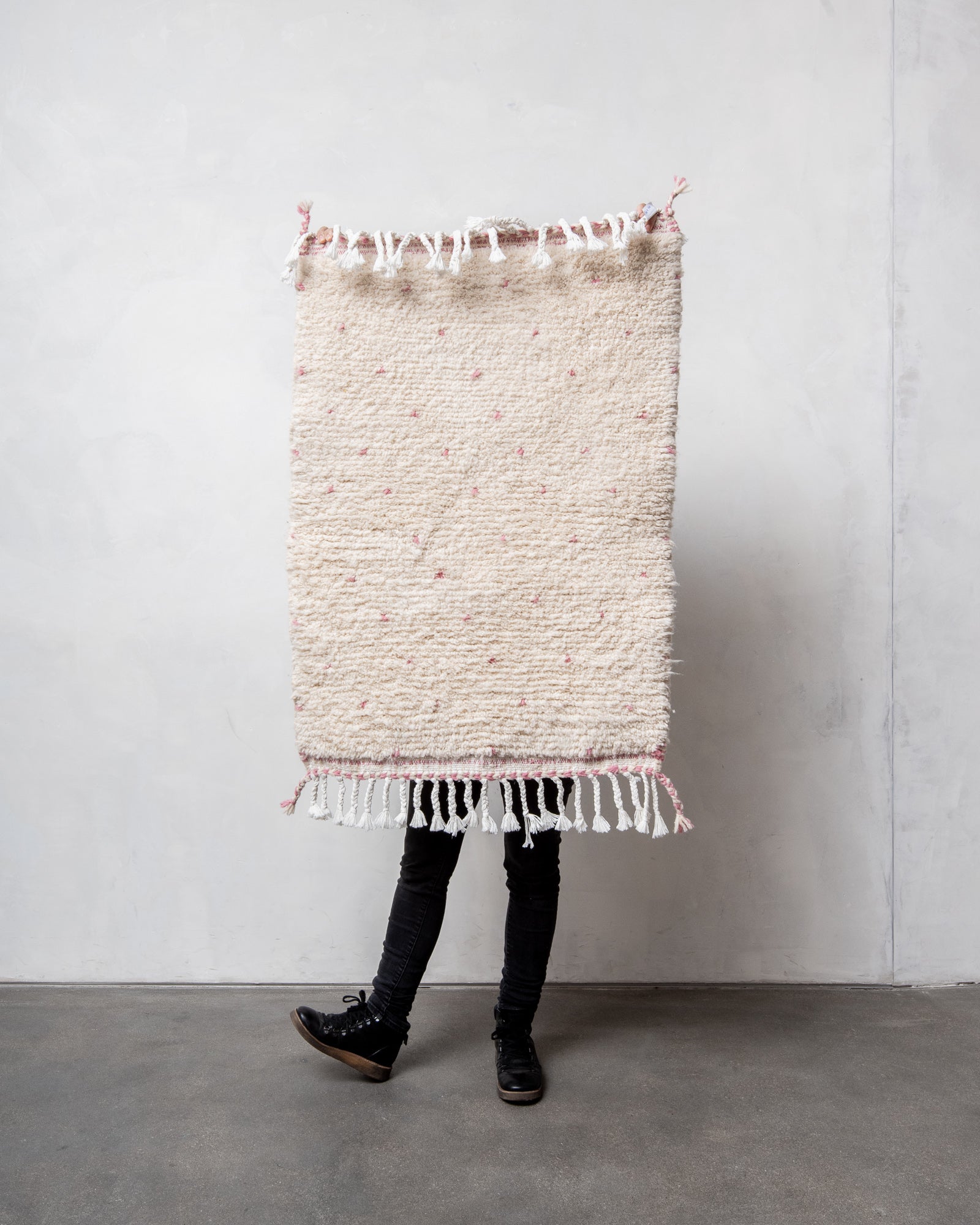 Modern, designer, handcrafted Berber rug from Morocco. Beniourain carpet with beautiful colours and patterns and fluffy wool texture.